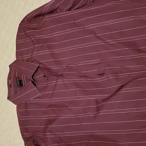 EUC J. Ferrar Dress Shirt Maroon White Stripes 3XLT